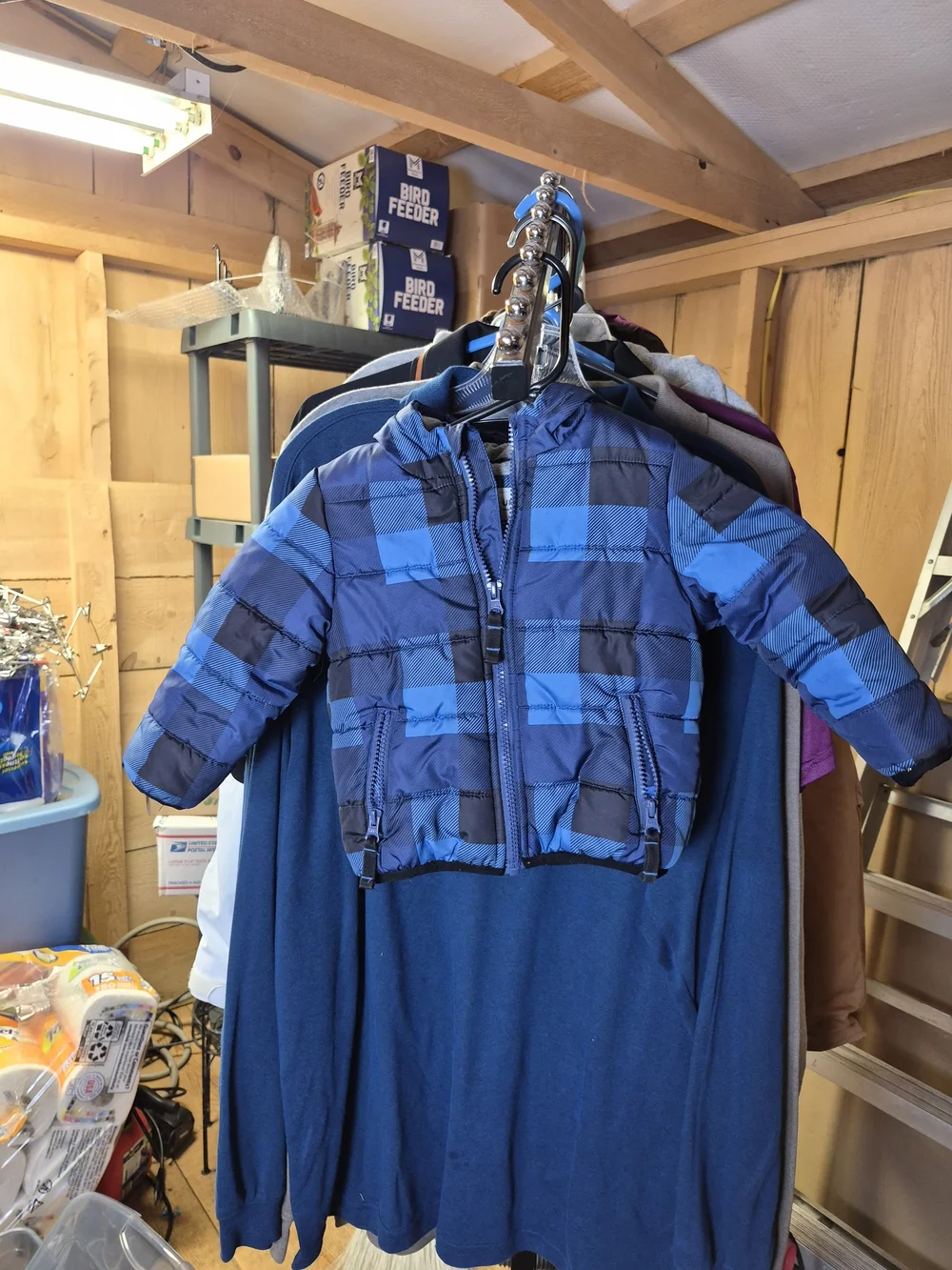 Carter's Blue Plaid Hooded Puffer Coat Bin 40
